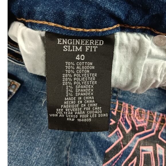 Rutherford Engineered Slim Fit Denim Jorts Men 41 Blue Distressed Tribal Pattern - Picture 6 of 14